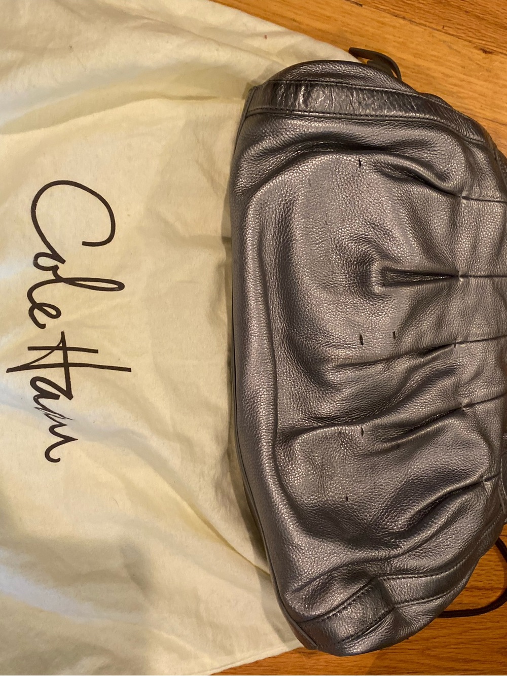Cole Haan Soft Metallic silver gray  Triple Zip Handbag (with Cloth Gift Bag)